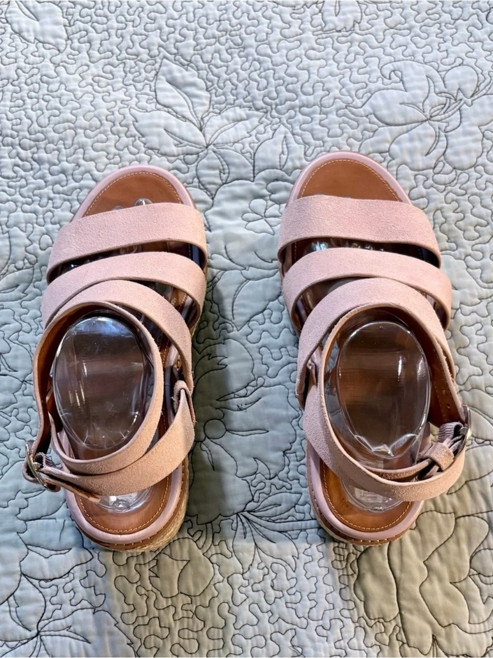 💥FitFlop Eloise Blush Pink Suede Strappy Espadrille Platform Wedge Sandals~9❤️